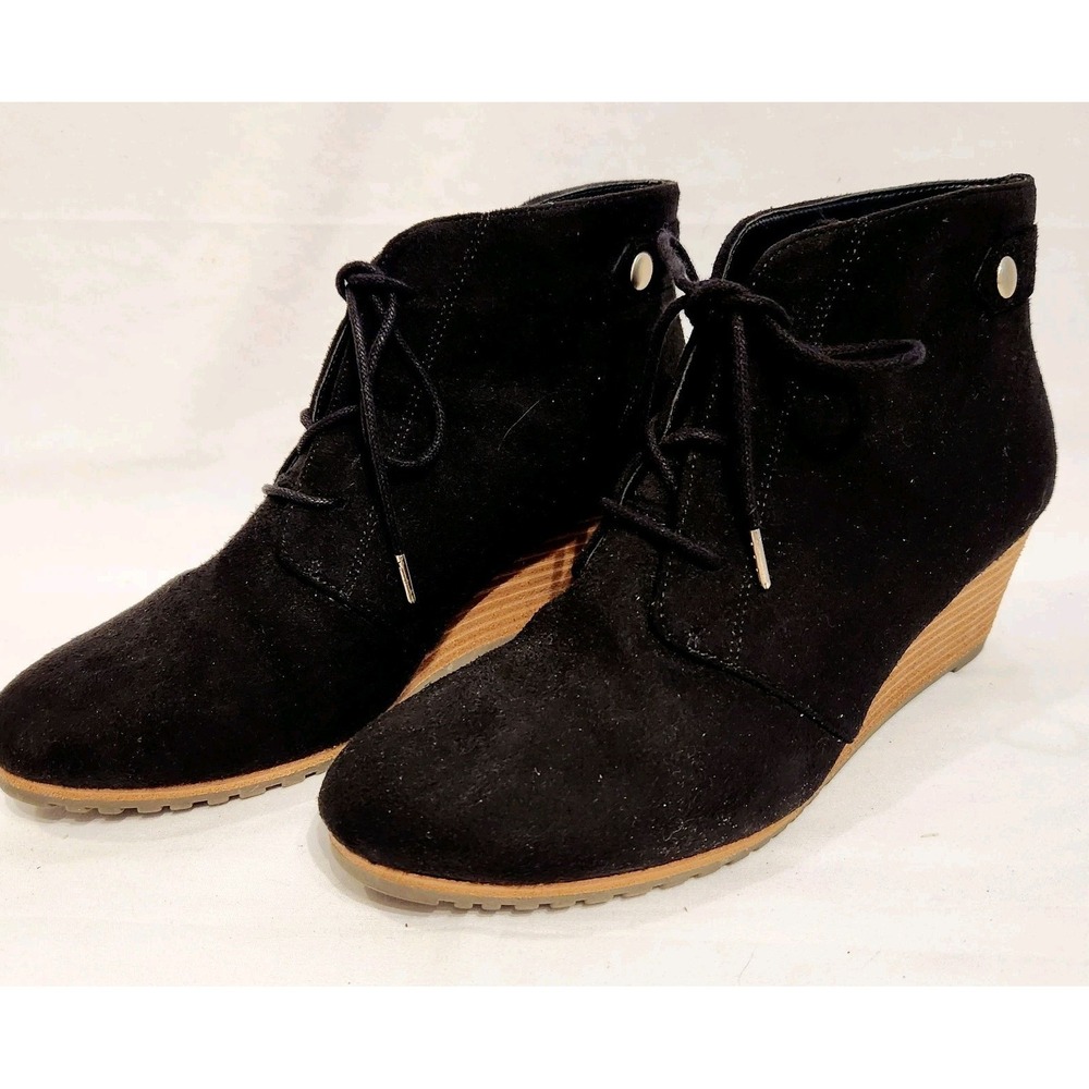 Dr Scholls Boots Womens 9.5M Conquer Desert Wedge Ankle Bootie Black Suede